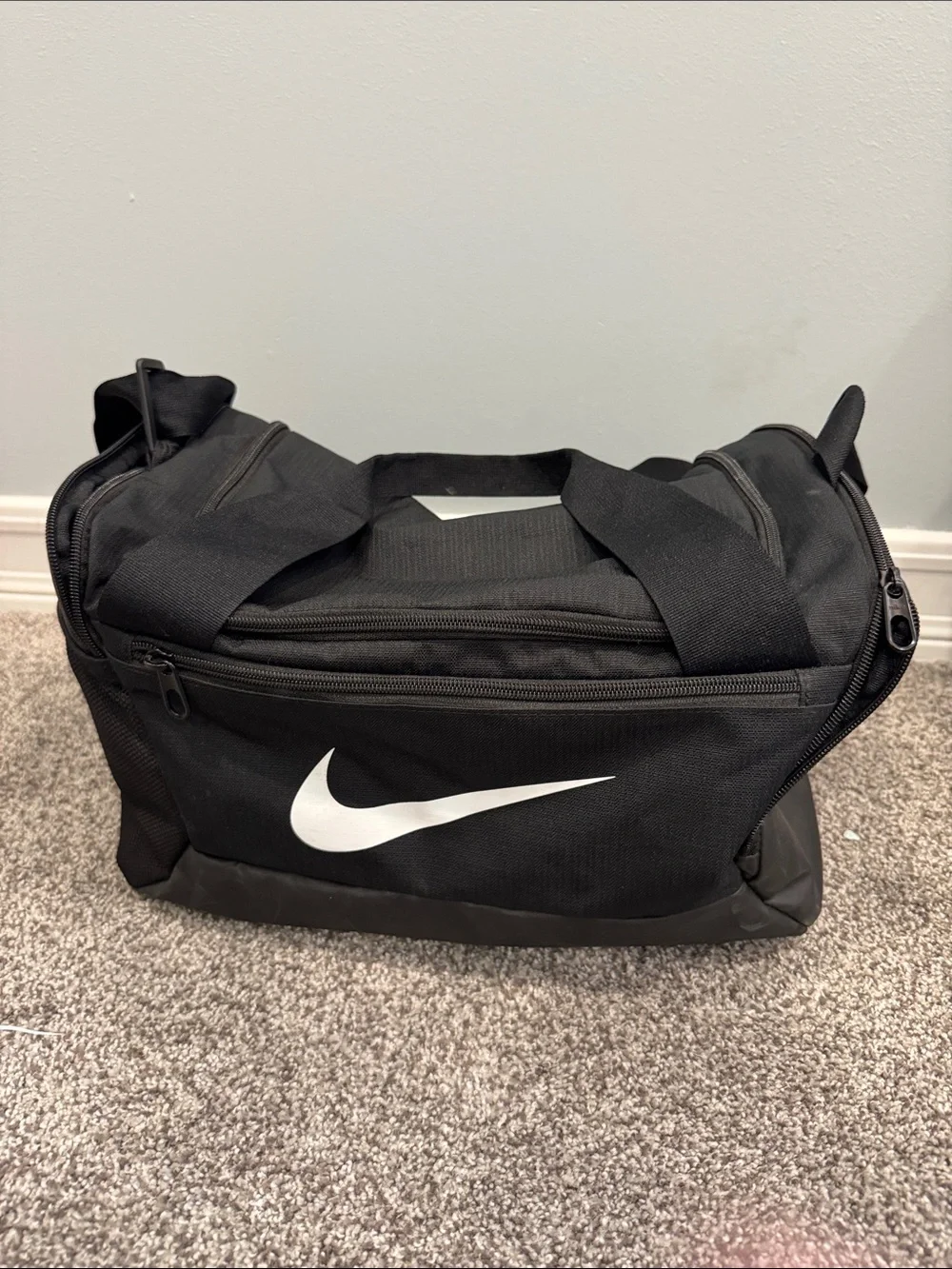Nike Black Duffel Bag with White Swoosh - Gym Travel